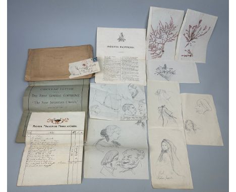 CHARLES KINGSLEY (1819-1875) A FOLIO OF CARIACTURE DRAWINGS, along with an envelope addressed to Mr Kingsley in Biarritz from