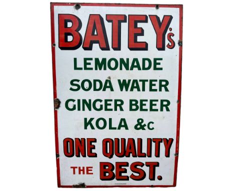 AN ENAMEL SIGN FOR BATEY'S LEMONADE,‘Batey’s Lemonade, soda water, ginger beer, kola &c, one quality, the best’, red and gree