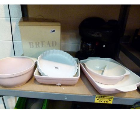 Enamel bread bin set, kitchen ceramics and a coffee machine