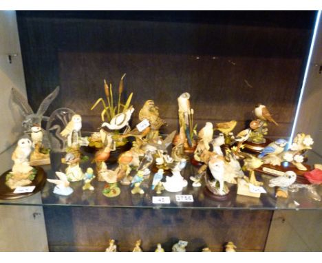 Shelf of ceramic and resin cast bird figures