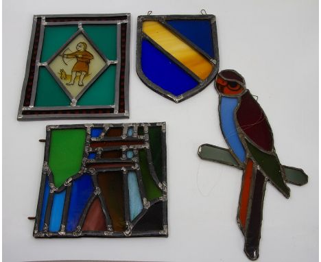 A series of panels of leaded stained glass by Sheila Willford, designs to include four oval portrait panels of 'Ye Olden Cent