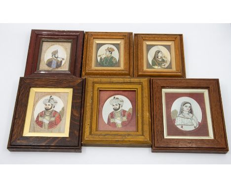 Indian School miniatures, circa 1910-1920, a group of eight assorted portrait miniatures of Mughal rulers, male and female, i