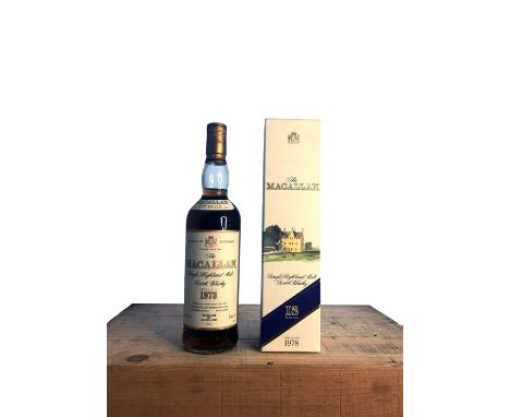 A rare and highly collectable bottle of Macallan Single Malt 18 years old Scotch Whisky. Distilled in 1978 and matured in she
