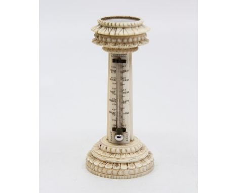 An antique ivory desk thermometer and compass combined, signed R. Ashburne, Liberpool, height 11cm