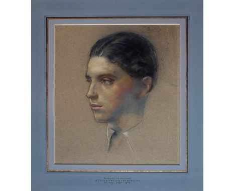 Alfred Kingsley Lawrence R.A. (British, 1893-1975), portrait of Michael, bust length in angled profile, pastels, 36 by 32cm, 