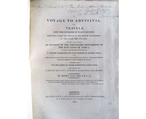 Salt, Henry. A Voyage to Abyssinia, first edition, London: F. C. and J. Rivington, 1814. 36 [of 37] plates/maps/vignettes, in