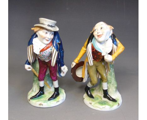 Two Naples 20th Century ‘Commedia de’arte’ figures, painted blue crown and N, 14cm high (2)Condition: One: hat chipped. Chip 