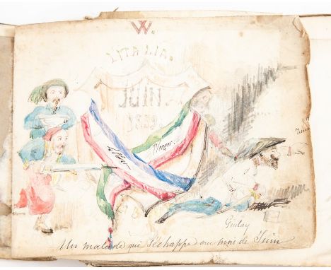 An album of original ink sketches made during the Second Italian War of Independence in 1859, including depictions of fightin