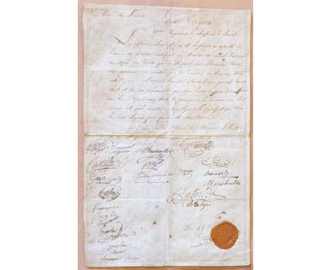 French Revolutionary Wars Interest. Manuscript document on laid/chain-lined paper bearing wax seal, issued by the 15th Regime