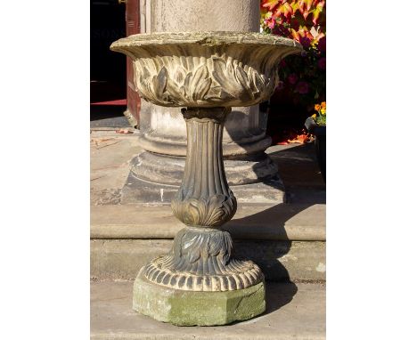 A pair of late 19th Century Gibbs & Canning of Tamworth terracotta garden urns, circular basins with egg and dart borders, on