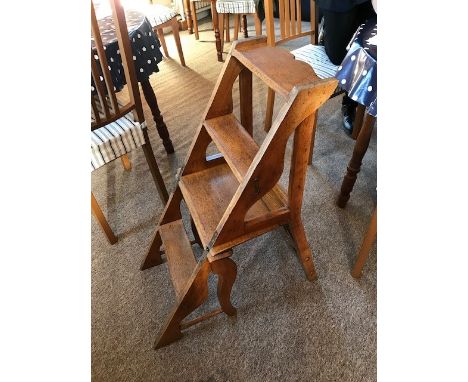 A Victorian light oak metamorphic side chair/library steps, circa 1870, of Gothic design&nbsp;