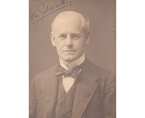John Galsworthy (1867-1933), English novelist and playwright. Photographic portrait, signed by Galsworthy in black ink at upp