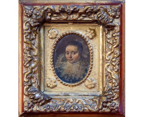 Follower of Michiel van Mierevelt (Dutch, early 17th Century), portrait miniature of a young lady, bust length in lace collar