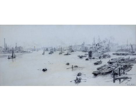 William Lionel Wyllie R.A. R.W.S.(British, 1851-1931), The Thames at Deptford, signed l.r., titled on W. R. Deighton & Sons l