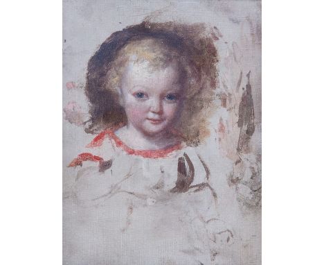 English School, early 19th Century, portrait sketch of a child, head and shoulders, oil on board, 16 by 12cm, gilt frame