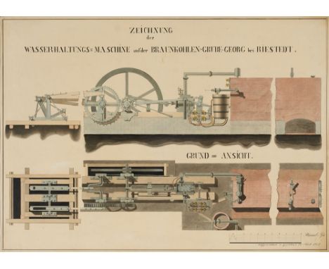 Geologie - Bergbau - - Sammlung von drei technischen Zeichnungen für das Riestedt-Emseloher-Braunkohlenwerk. 1849-1859. Je Aq