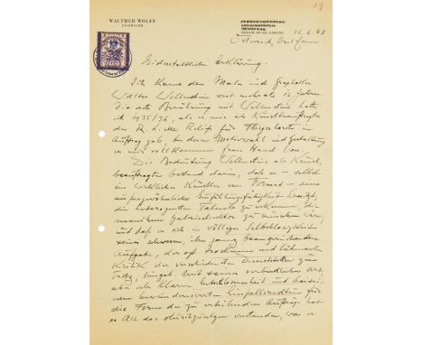 Walter Wellenstein. Sammlung von eidesstattlichen Erklärungen versch. Künstler, Exlibris, 1 Zeichnung, 1 Sonderdruck, Verlags