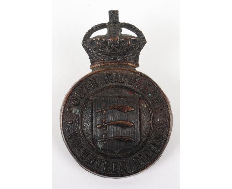 South Middlesex Rifle Volunteers Cap Badge, bronzed cap badge with two lug fittings to the reverse. 