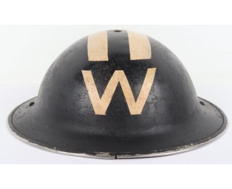 WW2 British Senior Wardens Steel Helmet, good untouched example of a black painted British steel helmet with two thick white 