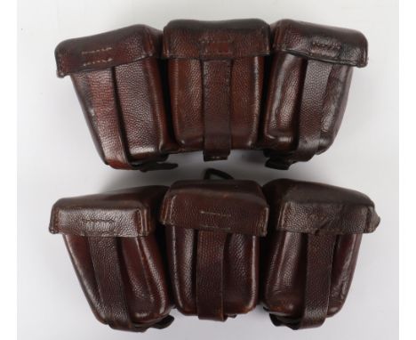 Miss-Matched Pair of Gew 98 Ammunition Pouches, brown leather pouches with one being maker marked and dated 1913? And the oth