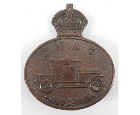 WW1 Royal Naval Air Service Armoured Car Squadron Badge, fine bronzed die stamped example with two lug fittings to the revers
