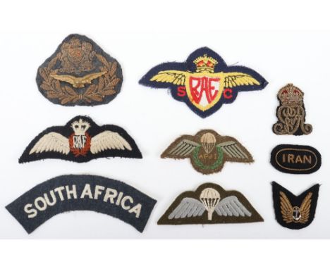 Grouping of Cloth Insignia of Aviation and Airborne Interest, including large embroidered RAF foreign nationality greatcoat s
