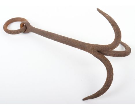 WW2 British Commando’s Grappling Hook, rusted three prong grappling hook with thick rope ring. These type of grappling hooks 