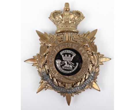 Victorian Prince Alberts Somersetshire Light Infantry Officers Home Service Helmet Plate, gilt eight pointed star plate with 