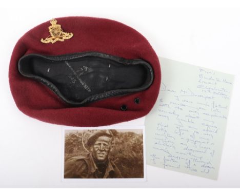 British Airborne Beret Belonging to Colonel Patrick Anthony Porteous V.C, Who Won the Victoria Cross for the Dieppe Raid Whil