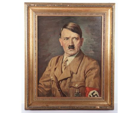 Third Reich Portrait of Adolf Hitler, an official NSDAP party image of Adolf Hitler produced in oleograph form. The image is 
