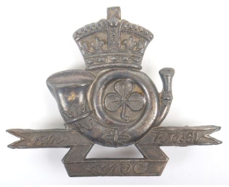 Irish Militia Westmeath Rifles Glengarry Badge 1874-81, crowned bugle with shamrock leaf to centre and scroll below with Gael