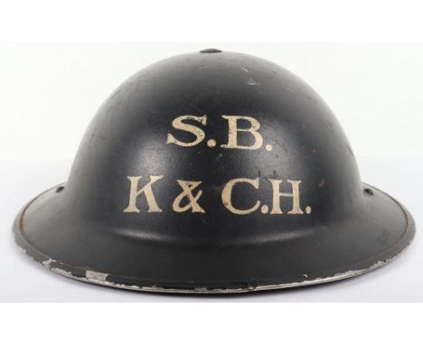 WW2 Kent &amp; Canterbury Hospital Stretcher Bearers Steel Helmet, fine example of a black painted British steel helmet with 