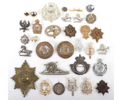 Mixed Selection of British Military Badges, including valise badge, volunteer artillery pouch badge in form of field gun, oth