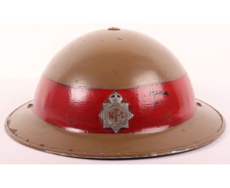 WW2 British National Fire Service Company Officers Steel Helmet, fine example having a light khaki over paint finish to the e