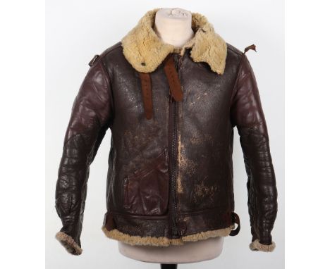 WW2 American US Army Air Force B-3 Leather Flying Jacket, brown multi-patch leather flying jacket with sheep’s wool lined int