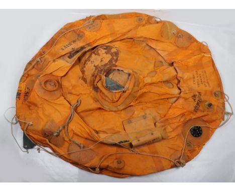 Royal Air Force Type-J Escape Dinghy, untouched circular rubberised cloth dinghy with various ink stencilled stamps, inflatio