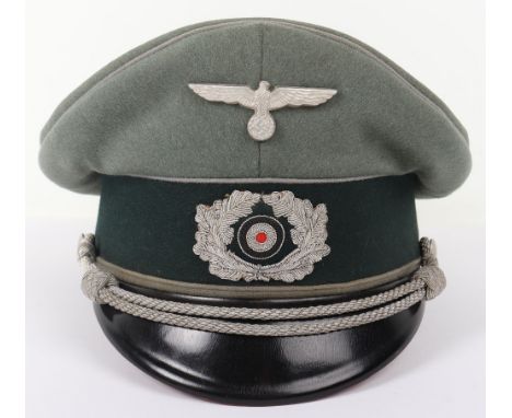 WW2 German Army Transport Section Attributed Officers Peaked Cap, fine example constructed in a fine doeskin wool with cornfl