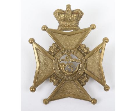 Victorian 3rd Surrey Rifle Volunteers Glengarry Badge, brass example with two lug fittings to the reverse. 