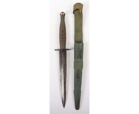 British 3rd Pattern Fairbairn Sykes (F.S) Commando Knife, good example of the copper ribbed grip 3rd pattern knife with blued