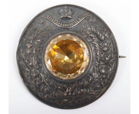 Scarce Scottish 1st Lanarkshire Militia Officers Plaid Brooch, un-marked hollow silver circular plaid brooch with Victorian c