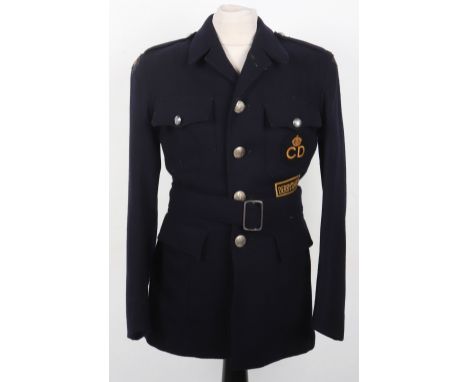 WW2 British Civil Defence Female Wardens Tunic, coarse dark navy blue wool four pocket female tunic with chrome Civil Defence