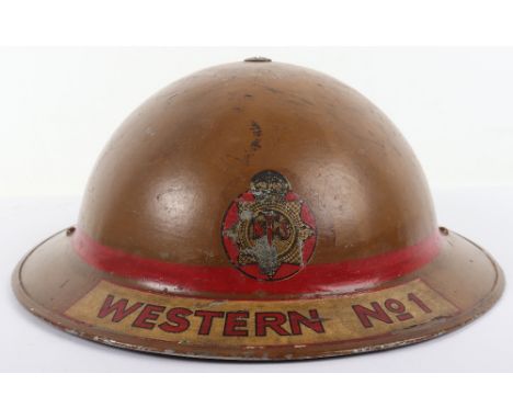 WW2 British National Fire Service Company Officers Western No 1 District (Scotland) Steel Helmet, fine example with light kha