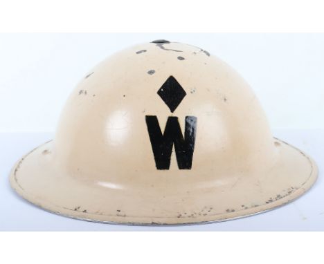 WW2 British Home Front Head Warden’s Steel Helmet, white overpaint steel helmet with black rank diamond and “W” to the centre