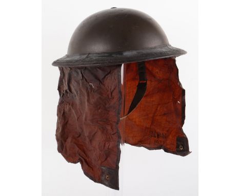 WW2 British Army Steel Combat Helmet with Gas Curtain, superb example of a standard pattern WW2 British combat helmet retaini