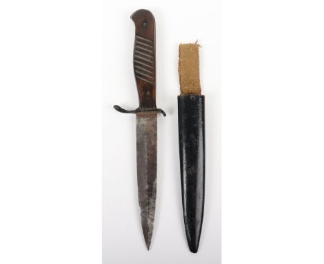 Imperial German Trench Fighting Knife, good example with two piece wooden slab grips and short steel cross guard with upturne