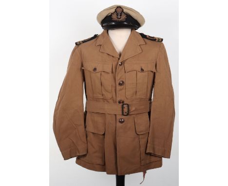 WW2 Royal Australian Navy Officers Tunic and Peaked Cap, good four pocket tropical KD tunic with bronzed naval buttons. Origi