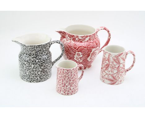 Burleigh Pottery jugs to include a Victorian Chintz jug, Red Prunus, Red Felicity and Black Felicity (4), tallest 14cm.  Most
