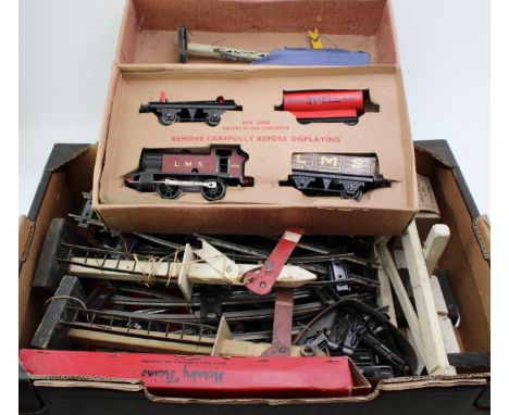 Boxed Hornby Train No. 201 Tank Goods Set, Clockwork O gauge model railway in LMS livery with LMS wagon, Shell Motor Spirit t