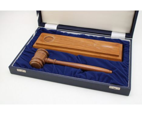 Cased Mappin &amp; Webb auctioneers gavel, 31cm wide.