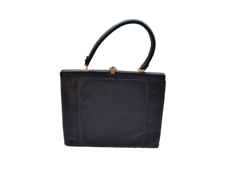 Vintage Handtasche, Schlangenhaut, möglicherweise Python schwarz gefärbt. Innen Wildleder, Reißverschlussfach. Verschluss (Be